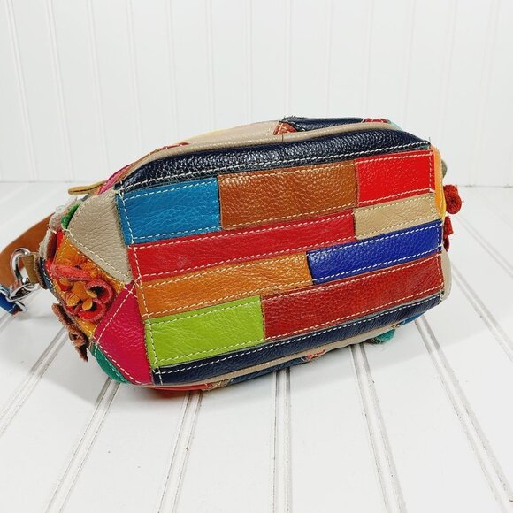 Boutique Patchwor Colorful Leather Floral Boho Spring Hand & Crossbody Bag 0168 - Picture 8 of 11